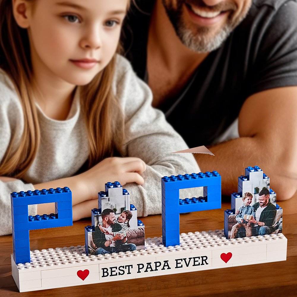 Personalized Papa Photo Building Brick Puzzles Custom Text Photo Block Father's Day Gifts - MyCustomBrickFigures