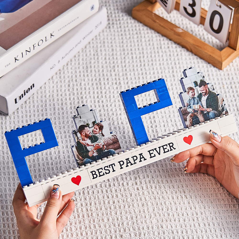 Personalized Papa Photo Building Brick Puzzles Custom Text Photo Block Father's Day Gifts - MyCustomBrickFigures