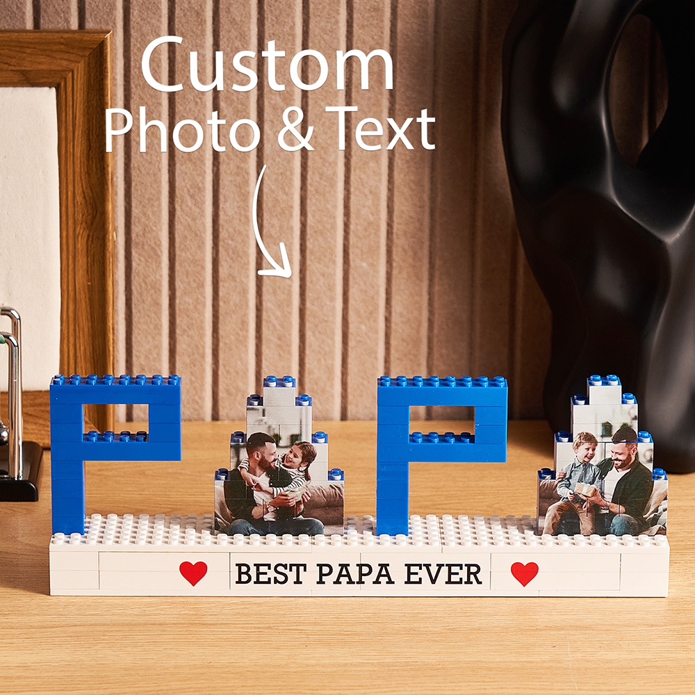 Personalized Papa Photo Building Brick Puzzles Custom Text Photo Block Father's Day Gifts - MyCustomBrickFigures