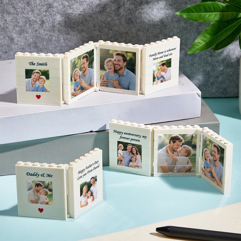Personalised Fold-Out Daddy & Me Brick Photo Block Gift Mini Photo Album Keepsake Gift for Dad, Puzzle, Him, Dad, Fathers Day, Grandad