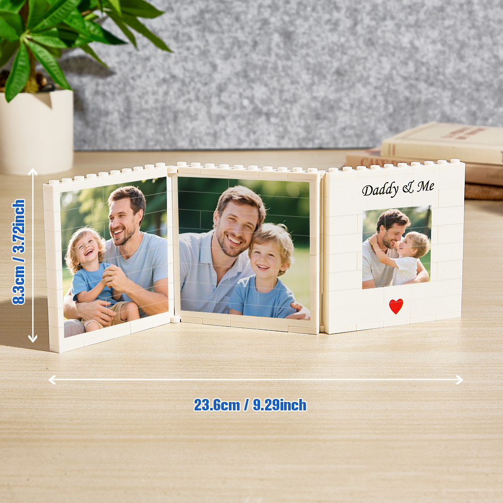 Personalised Fold-Out Daddy & Me Brick Photo Block Gift Mini Photo Album Keepsake Gift for Dad, Puzzle, Him, Dad, Fathers Day, Grandad