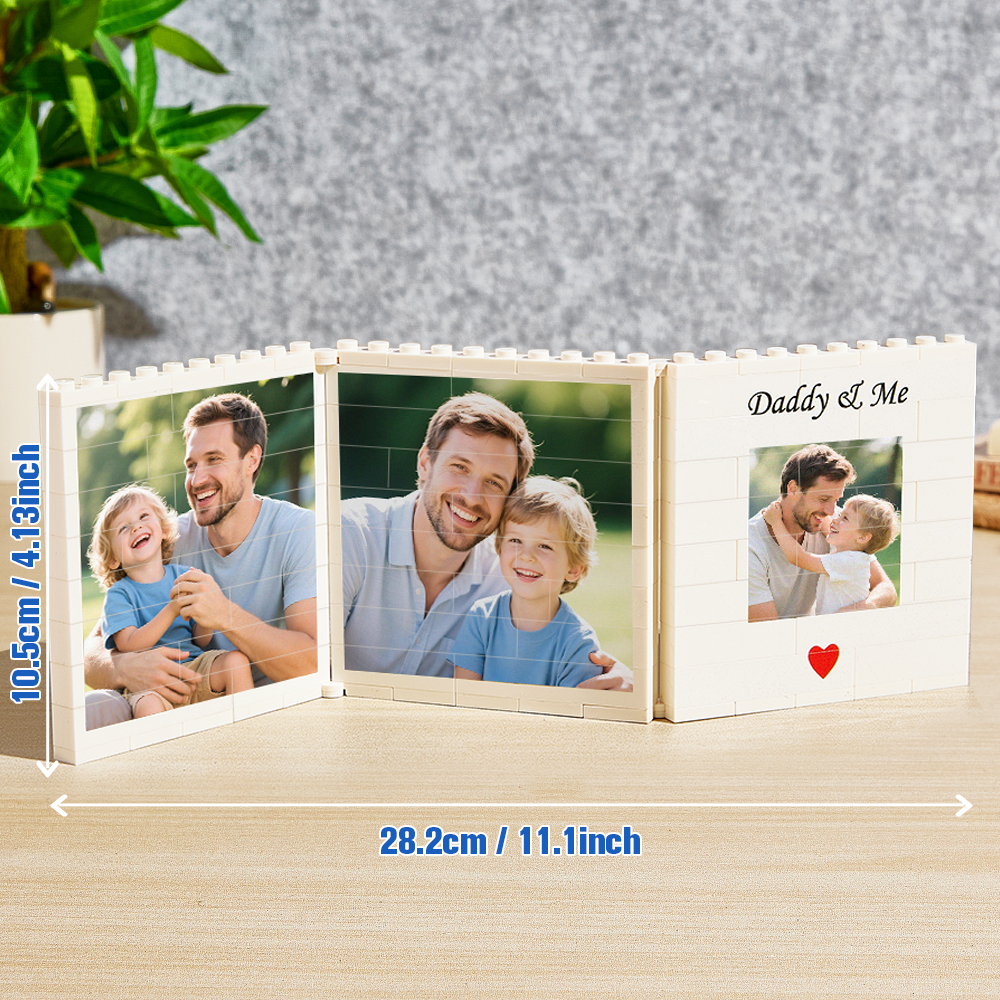 Personalised Fold-Out Daddy & Me Brick Photo Block Gift Mini Photo Album Keepsake Gift for Dad, Puzzle, Him, Dad, Fathers Day, Grandad
