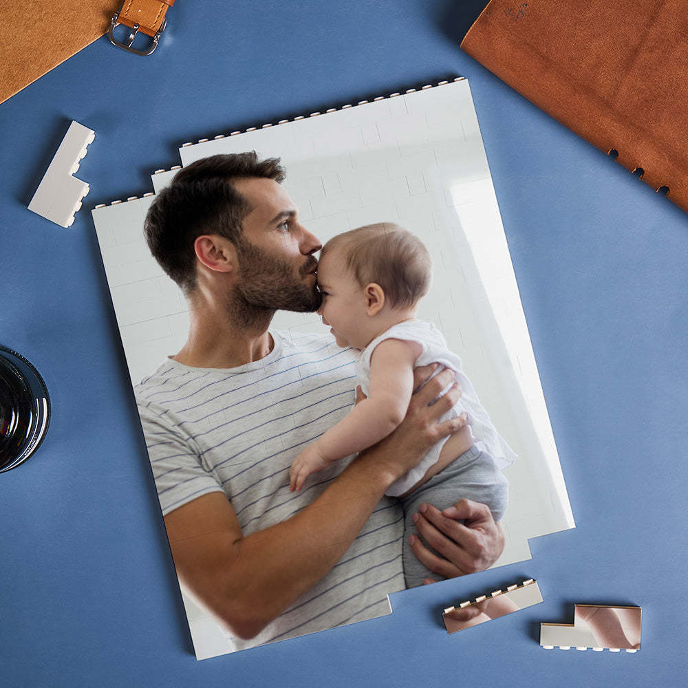 Personalized Building Block Puzzle Vertical Building Photo Brick Custom Single Sided Photo Frame Father's Day Gift - MyCustomBrickheadz