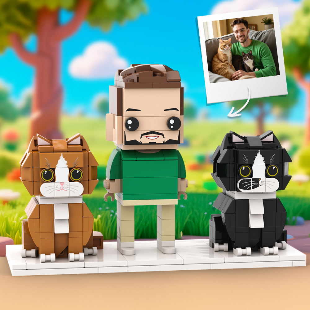 Personalized 1 People Fully Body People With Dog and Cat Pets Family Gifts - MyCustomBrickFigures