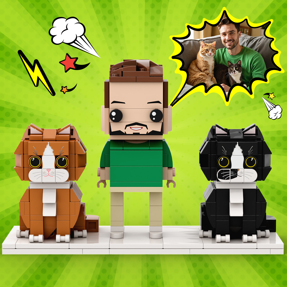 Personalized 1 People Fully Body People With Dog and Cat Pets Family Gifts - MyCustomBrickFigures