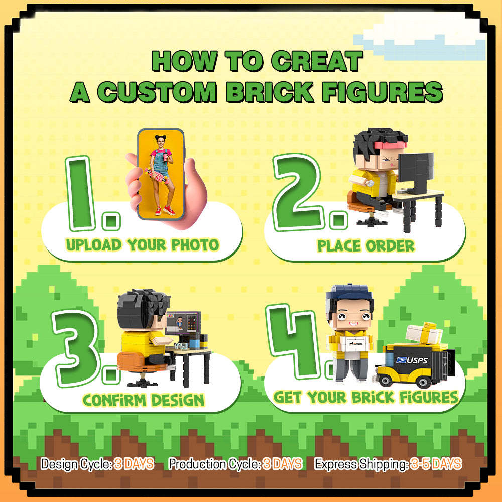 Custom Brick Figure Full Body Customizable 1 Person Custom Brick Figures Small Particle Block Toy Brick Me Figures Funny Boy