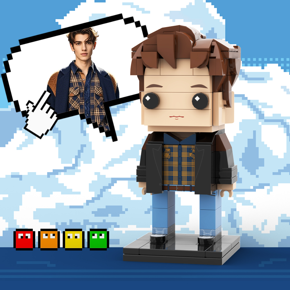 Full Body Customizable 1 Person Custom Brick Figures Upgraded Version Small Particle Block Toy Men's Plaid Shirt
