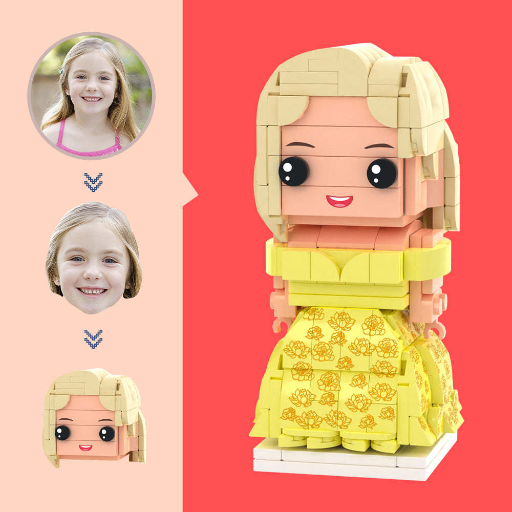 Customized Head Yellow Princess Dress Figures Small Particle Block Toy Customizable Brick Art Gifts - MyCustomBrickheadz