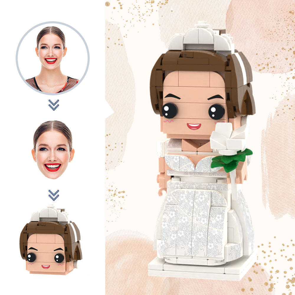 Wedding Gifts Wedding Dress with Bouquet of Flowers Brick Figures Custom Head Brick Figures Small Particle Block Toy - MyCustomBrickheadz