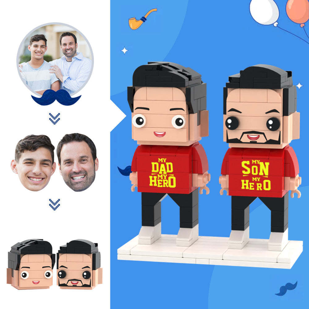 Father's Day Gifts Customizable Head 2 People Custom Brick Figures My Hero Dad and Son Brick Figures - MyCustomBrickheadz