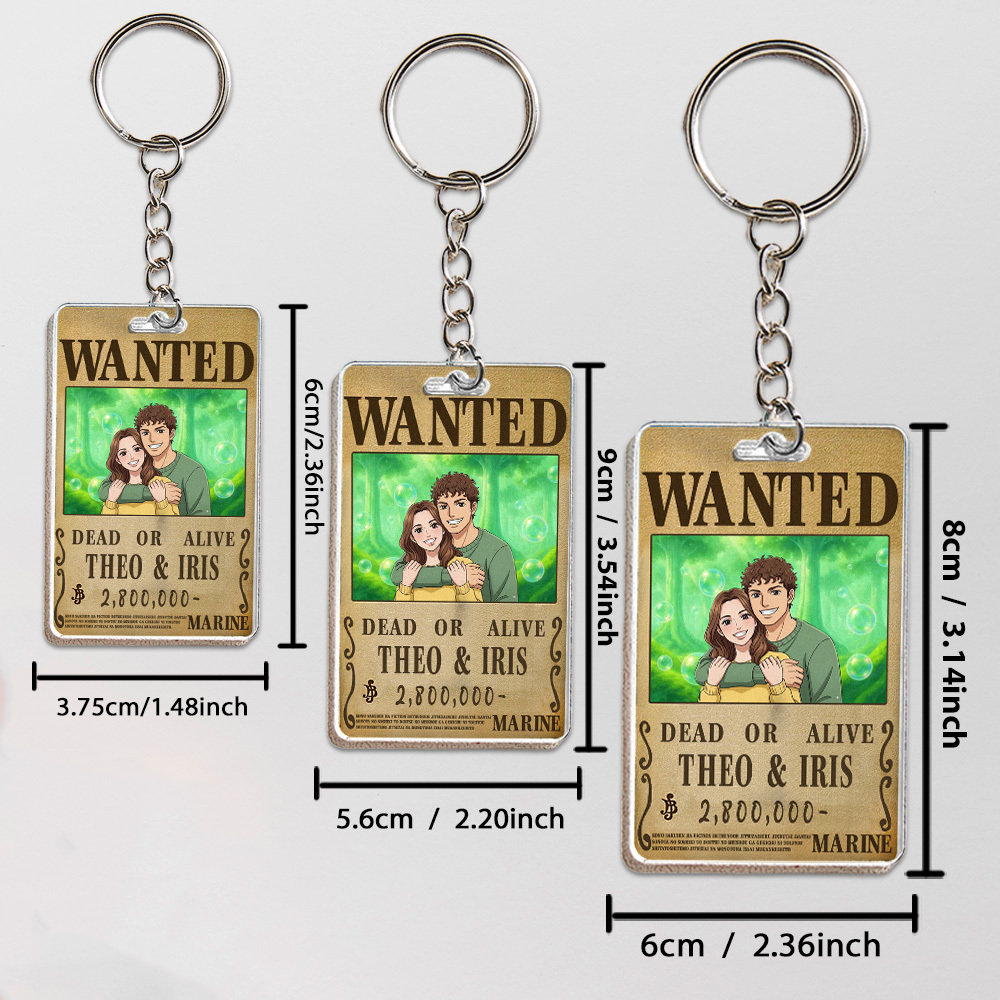 Custom Anime Bounty Couple Portrait Keychain Personalized Anime Style Wanted Keychain Portrait Unique Captains' Couple Portrait Keychain Gifts for Lover - MyCustomBrickFigures