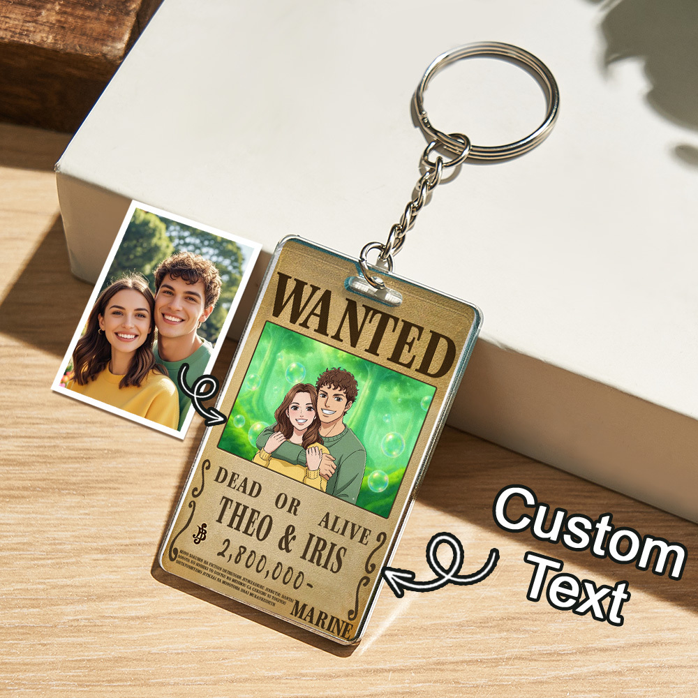 Custom Anime Bounty Couple Portrait Keychain Personalized Anime Style Wanted Keychain Portrait Unique Captains' Couple Portrait Keychain Gifts for Lover - MyCustomBrickFigures
