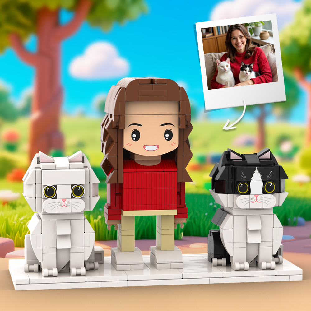 Personalized 1 People Fully Body People With Dog and Cat Pets Family Gifts - MyCustomBrickFigures