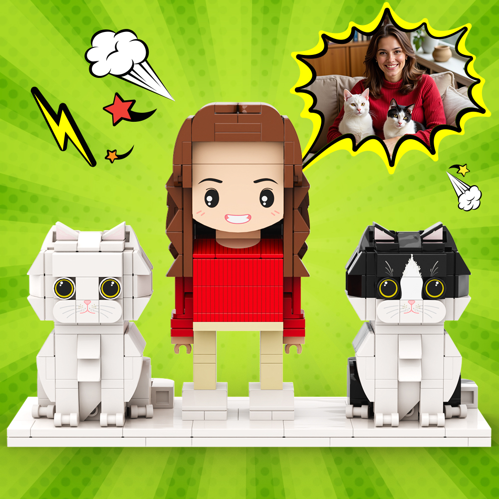 Personalized 1 People Fully Body People With Dog and Cat Pets Family Gifts - MyCustomBrickFigures