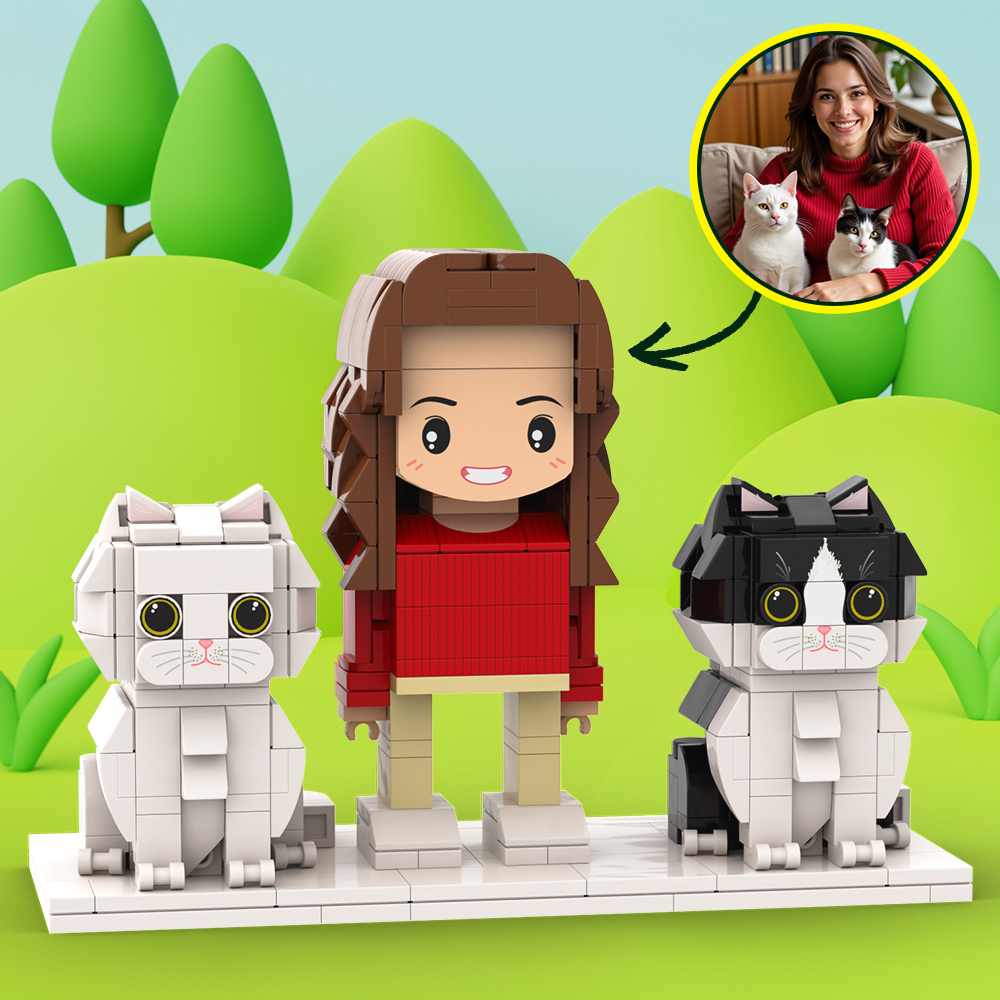 Personalized 1 People Fully Body People With Dog and Cat Pets Family Gifts - MyCustomBrickFigures