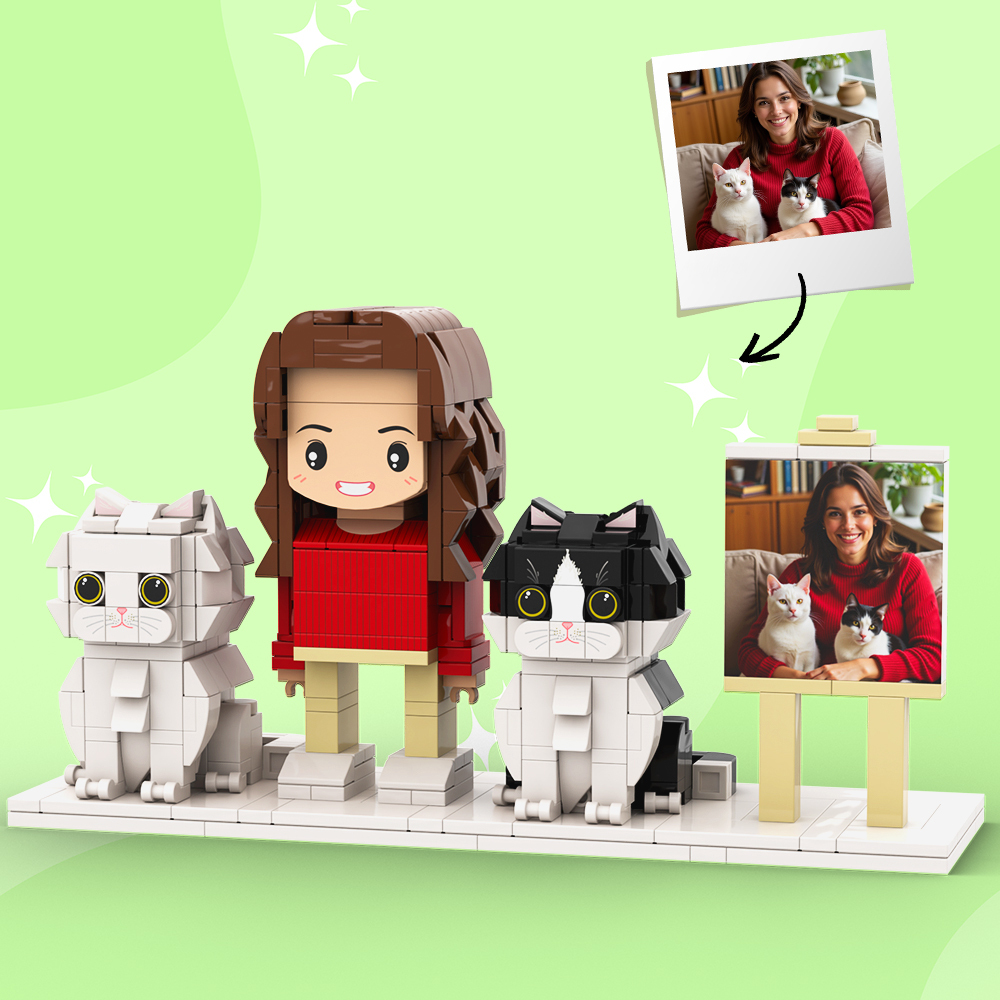 Personalized 1 People Fully Body People With Dog and Cat Pets Family Gifts - MyCustomBrickFigures