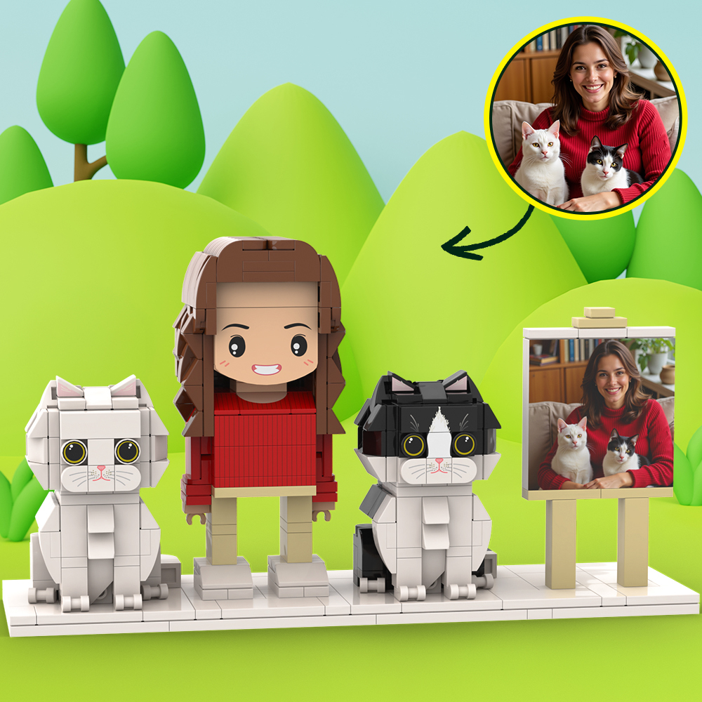 Personalized 1 People Fully Body People With Dog and Cat Pets Family Gifts - MyCustomBrickFigures