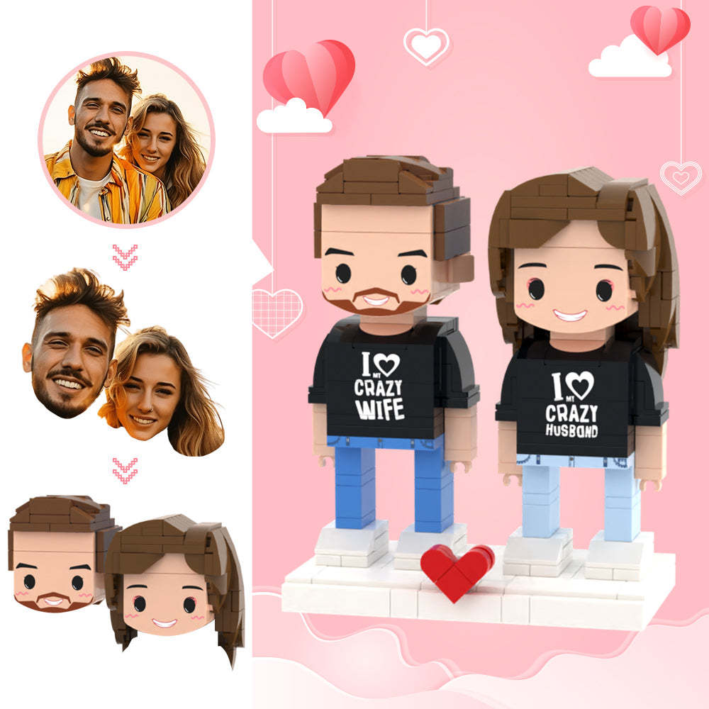 Valentine's Day Gifts Custom Head 2 People Cute Brick Figures Crazy Couple Brick Figures - MyCustomBrickheadz