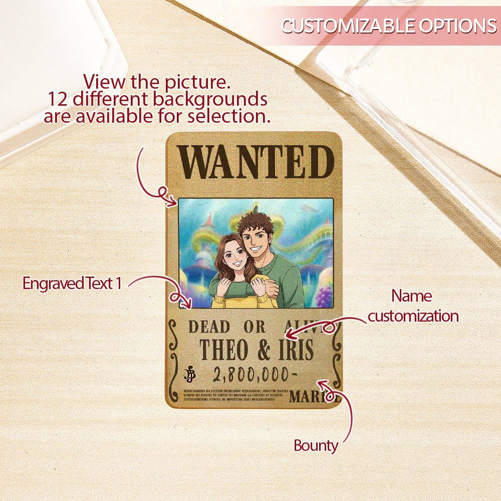 Custom Anime Bounty Couple Portrait Card Personalized Anime Style Wanted Card Portrait Unique Captains' Couple Portrait Card Gift for Lover - MyCustomBrickFigures