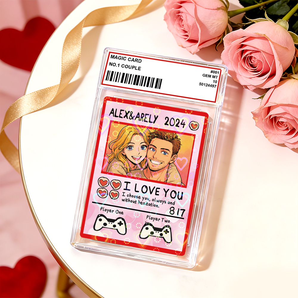 Personalized Valentine’s Day Power Couple Card, Custom Anniversary Card Couple Photo Anime Style, Best Valentine's Day Gift for Lover - MyCustomBrickFigures