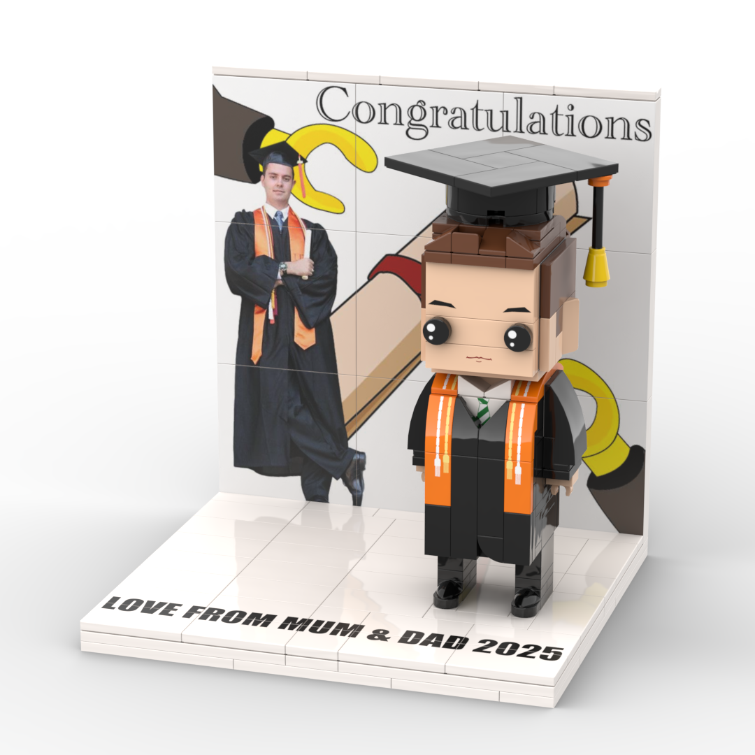 Custom LOGO Brick Figure Full Body Customizable 1 Person Display Panel Graduation Gift - MyCustomBrickFigures