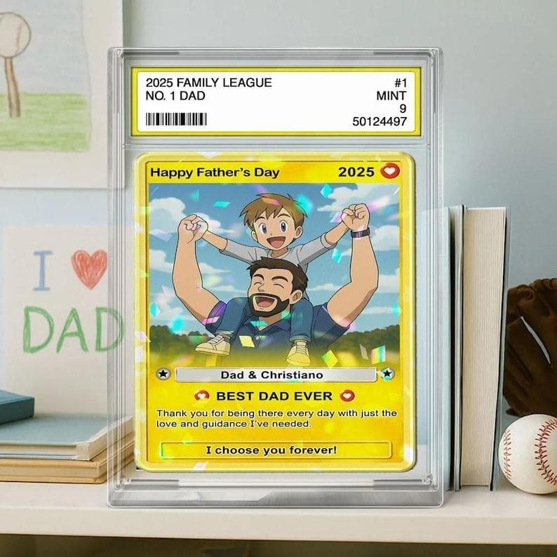 Custom Photo Father's Day Anime Trading Card, Anime Photo Block, New Dad Gift, Fathers Day Gift, Game Dad Gift From Kids, Gamer Husband Gift