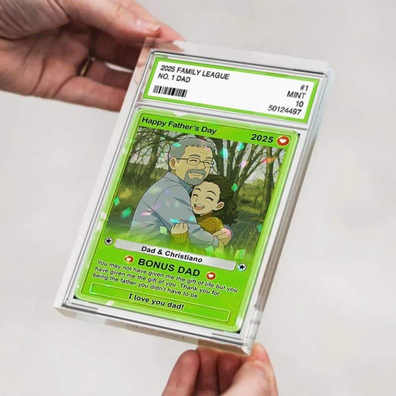 Custom Photo Father's Day Anime Trading Card, Anime Photo Block, New Dad Gift, Fathers Day Gift, Game Dad Gift From Kids, Gamer Husband Gift