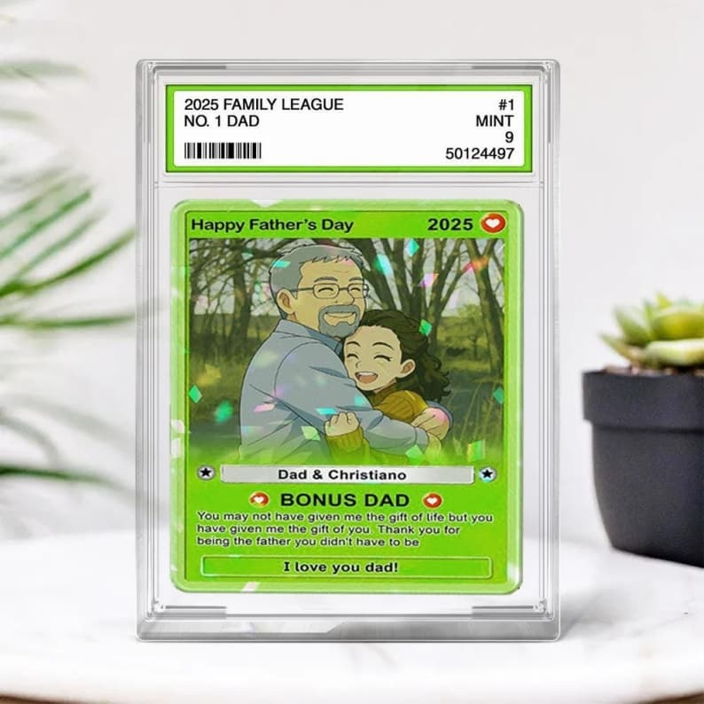 Custom Photo Father's Day Anime Trading Card, Anime Photo Block, New Dad Gift, Fathers Day Gift, Game Dad Gift From Kids, Gamer Husband Gift