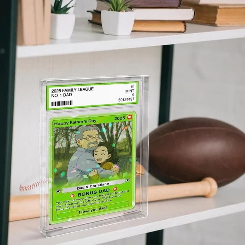 Custom Photo Father's Day Anime Trading Card, Anime Photo Block, New Dad Gift, Fathers Day Gift, Game Dad Gift From Kids, Gamer Husband Gift