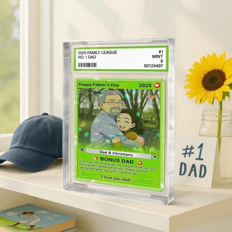 Custom Photo Father's Day Anime Trading Card, Anime Photo Block, New Dad Gift, Fathers Day Gift, Game Dad Gift From Kids, Gamer Husband Gift