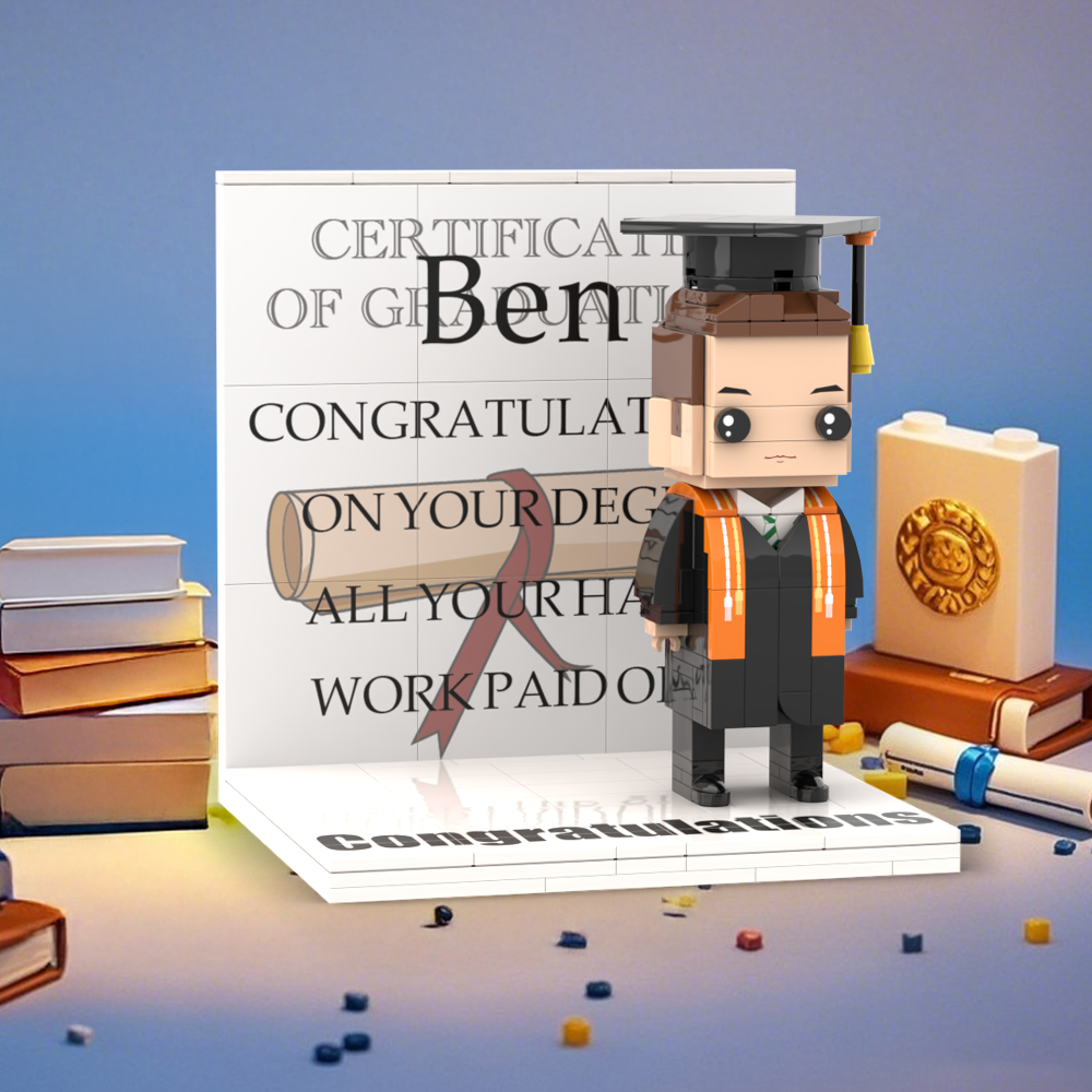 Custom LOGO Brick Figure Full Body Customizable 1 Person Display Panel Graduation Gift - MyCustomBrickFigures