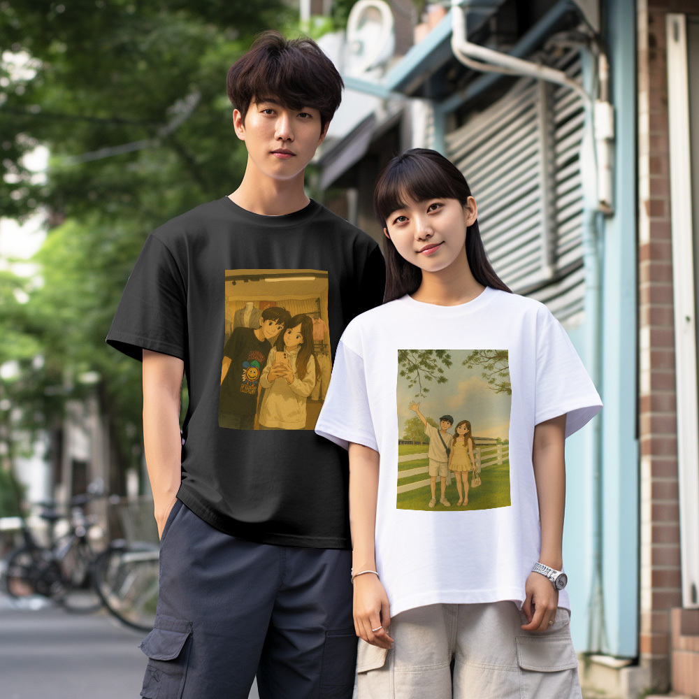 ジブリ風カスタムフォトシャツ 恋人のためのカスタムフォトシャツ