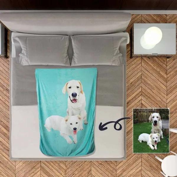 カスタム犬写真のブランケット-パーソナライズされたペットの写真ブランケットペインティングアートポートレートフリース毛布