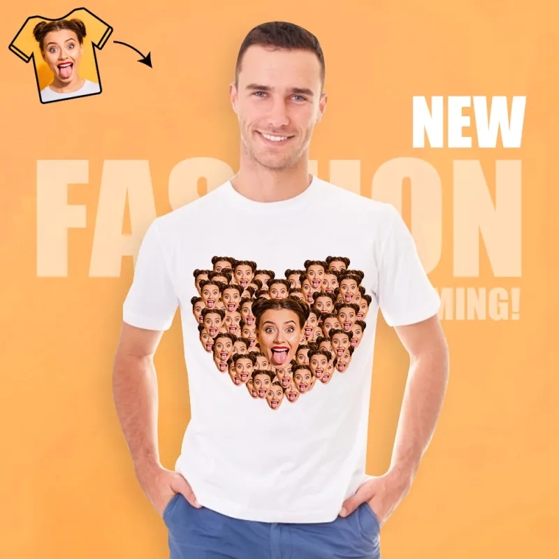 パーソナライズされたハートフェイスマッシュフォトtシャツパーソナライズされたシャツブラックベストギフト - MademineJP