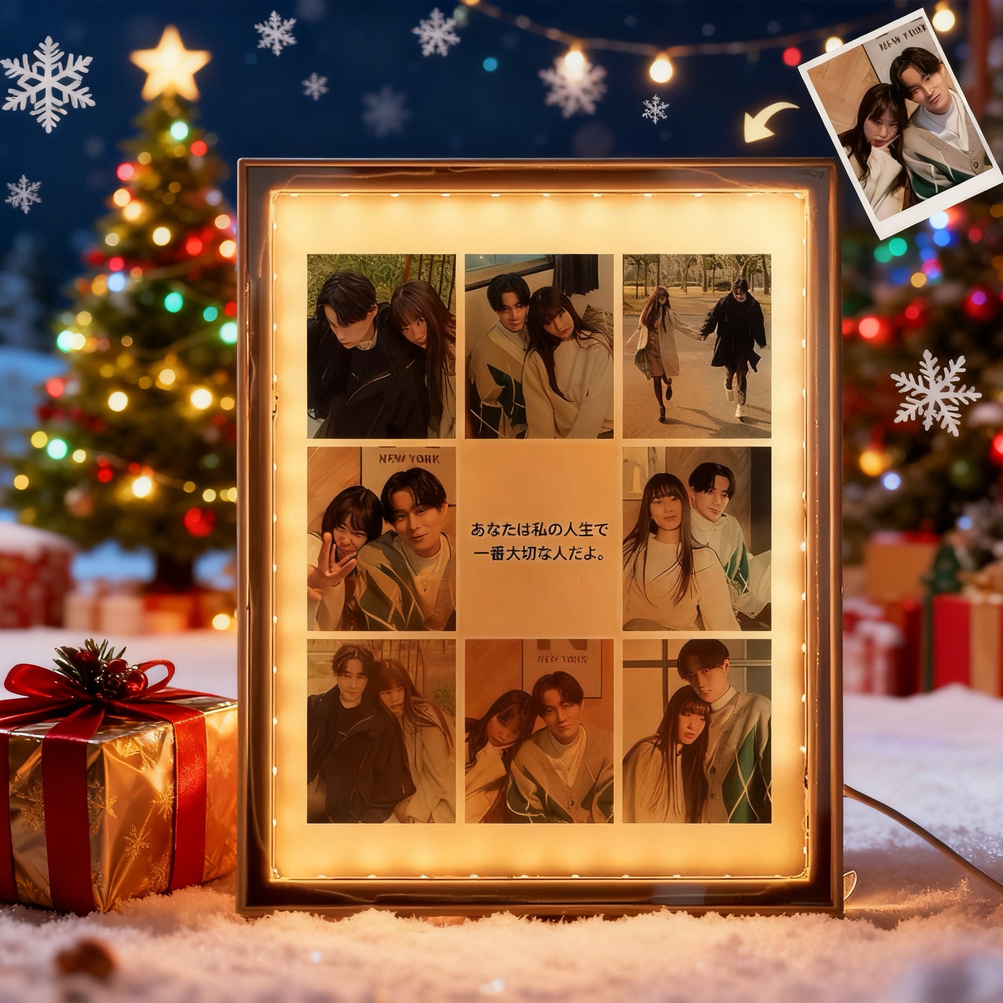 カスタマイズされたクリスマスDIYナイトライトカップルフォトフレーム友人誕生日プレゼントミラーライトミラーライトフォトミラーカスタムミラー - 多機能