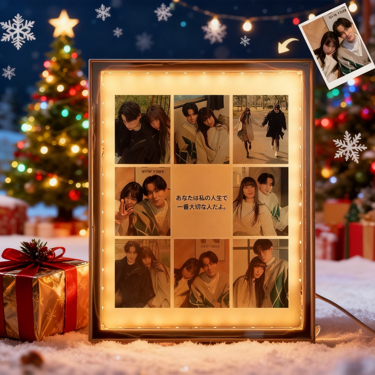 カスタマイズされたクリスマスDIYナイトライトカップルフォトフレーム友人誕生日プレゼントミラーライトミラーライトフォトミラーカスタムミラー - 多機能