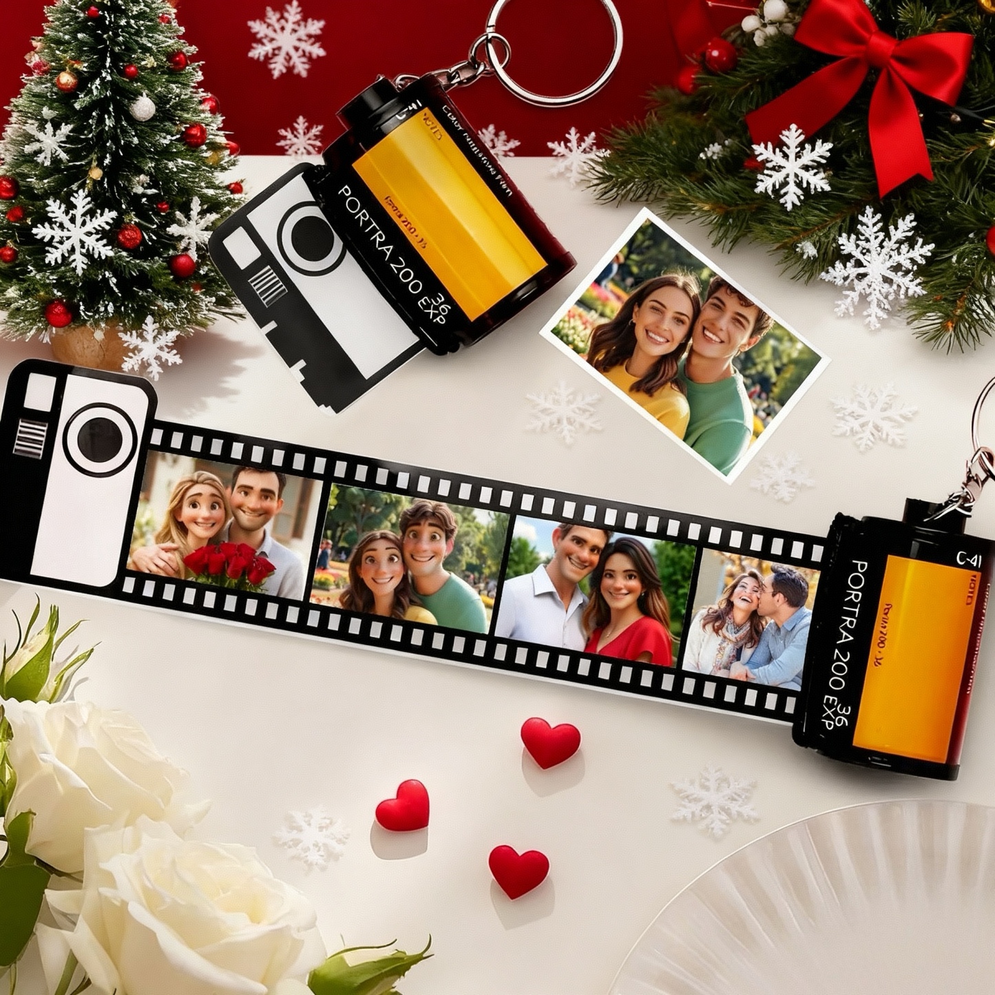 カスタム漫画メモリーフィルムロールキーホルダーパーソナライズされた漫画カメラキーホルダーフィルムギフト恋人クリスマスプレゼント