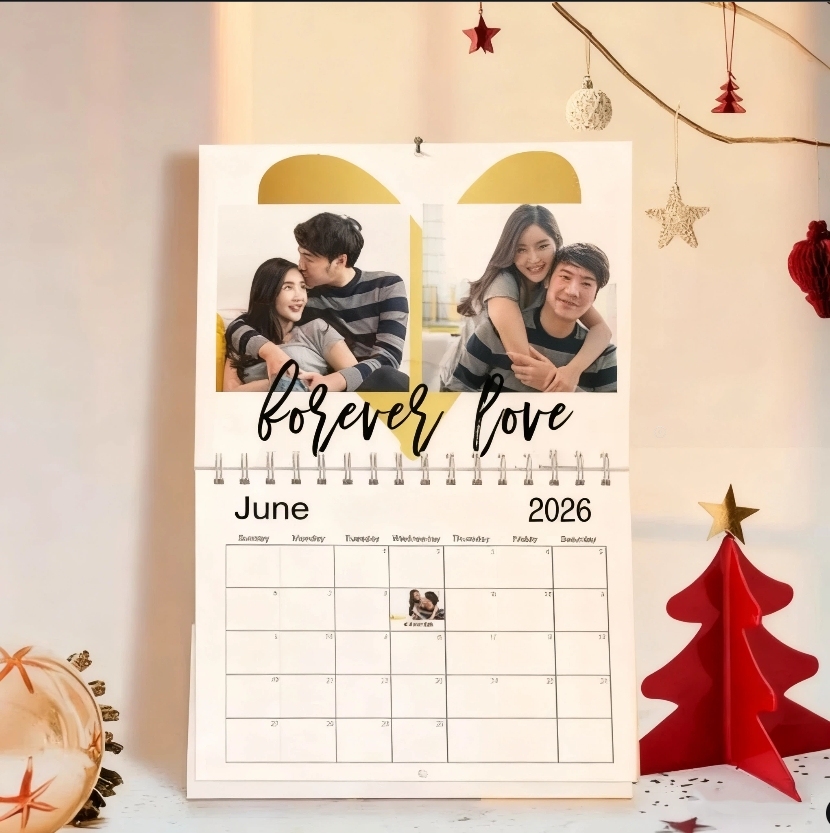 2026カスタム壁掛けフォトカレンダーカップル写真入れ可能なオリジナル記念カレンダーギフト
