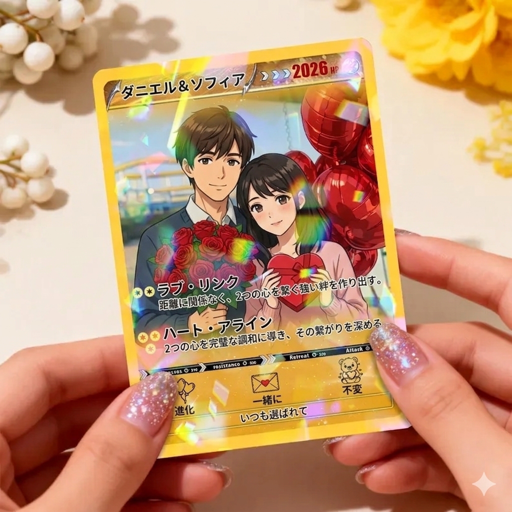 パーソナライズされたバレンタインデーのパワーカップルカード,カスタムアニバーサリーカードカップル写真アニメスタイル,恋人への最高のバレンタインデーギフト