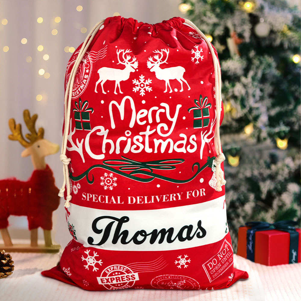 カスタム名入りギフトバッグ パーソナライズされたクリスマスサンタサック ギフト用 子供へのクリスマスプレゼント - MademineJP