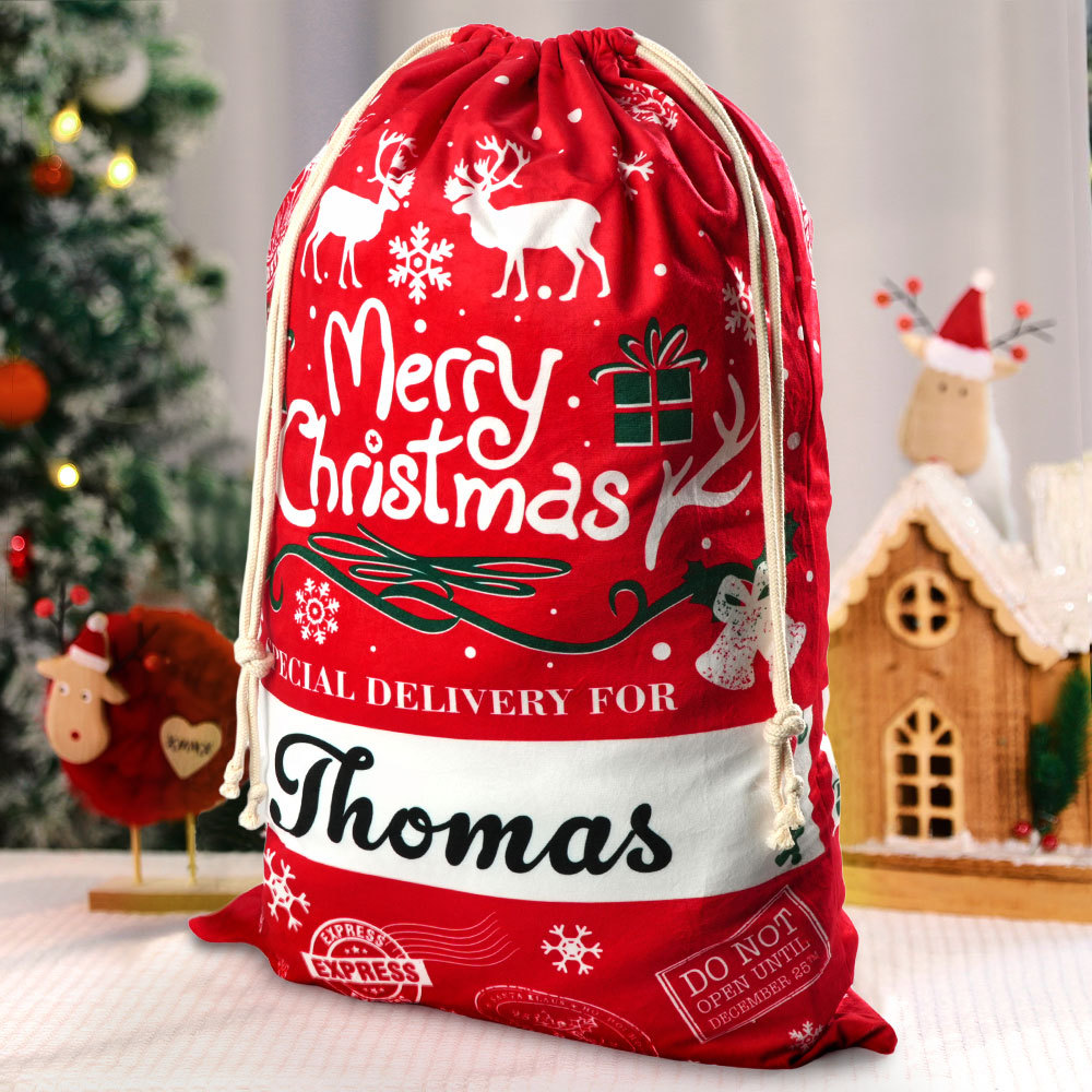 カスタム名入りギフトバッグ パーソナライズされたクリスマスサンタサック ギフト用 子供へのクリスマスプレゼント - MademineJP