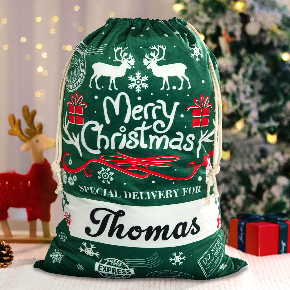 カスタム名入りギフトバッグ パーソナライズされたクリスマスサンタサック ギフト用 子供へのクリスマスプレゼント - MademineJP