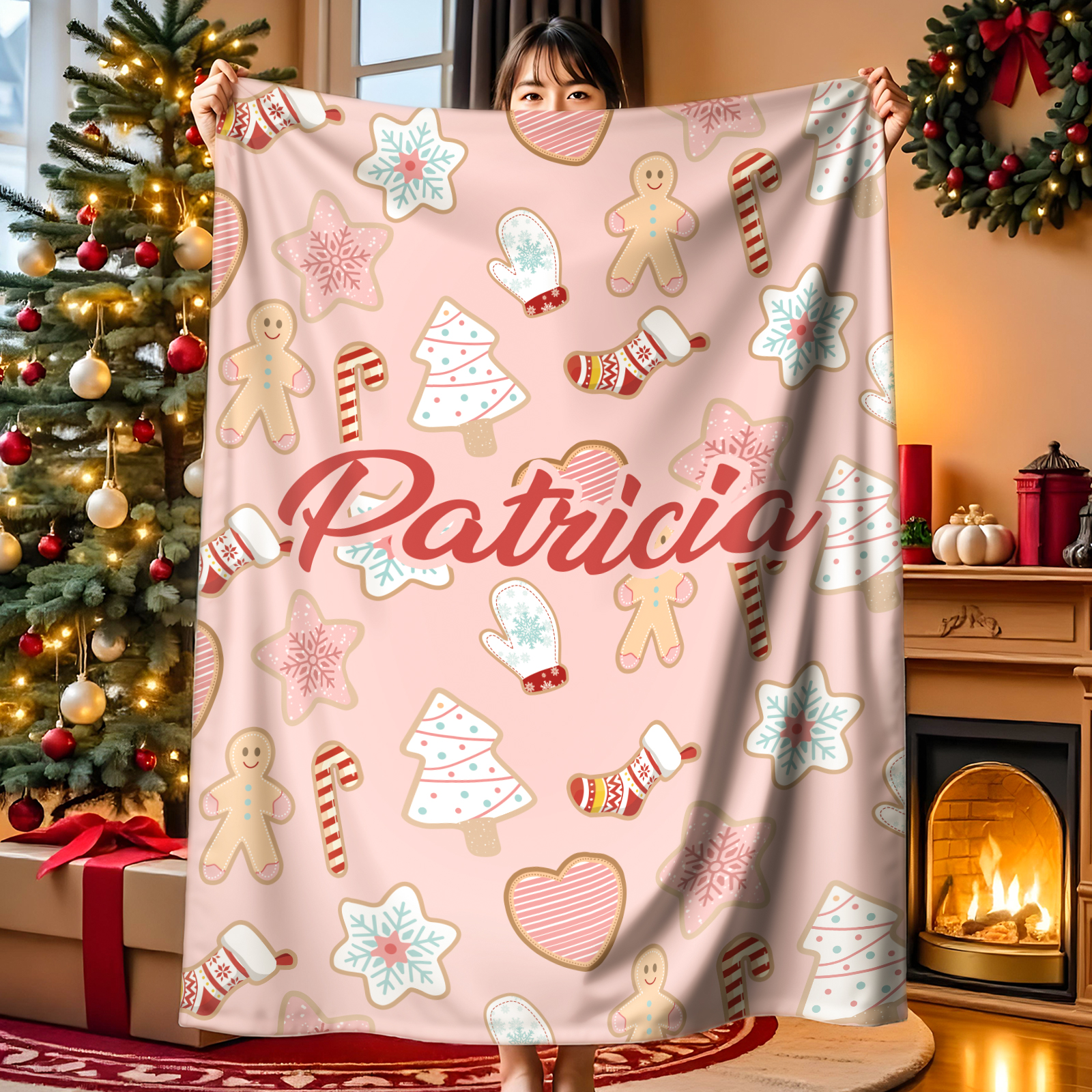 カスタムクリスマスブランケット パーソナライズされた名前入りブランケット 家族用名前入りブランケット