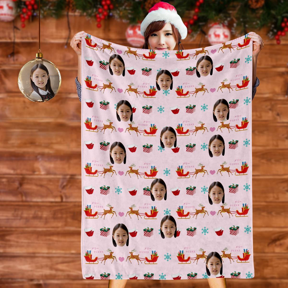 カスタムフォトブランケットギフト-写真入り可能なクリスマスフリース毛布ギフト-トナカイ柄