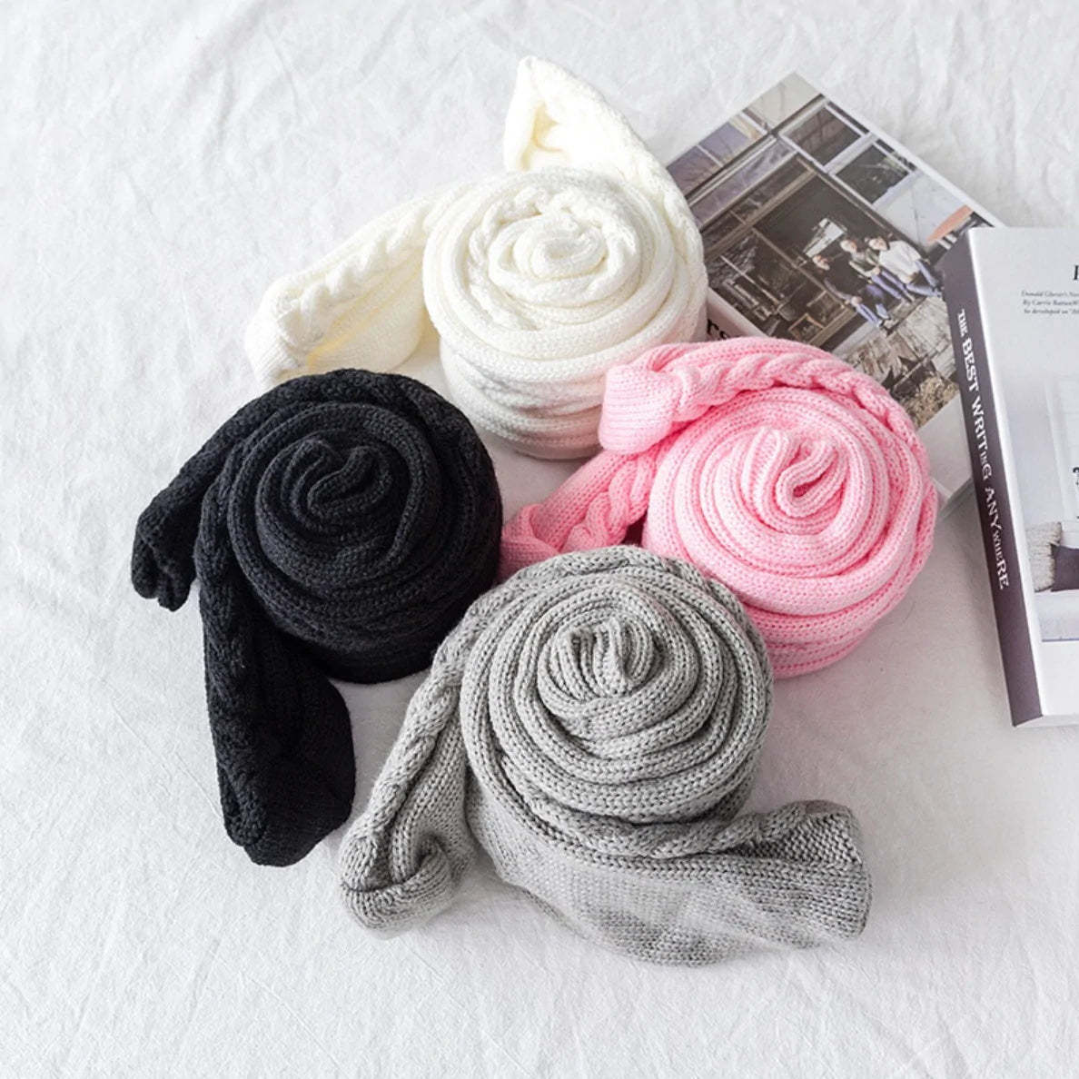 ニットオーハイソックス-レディース冬用脚の保温カバー膝上厚手暖かい靴下