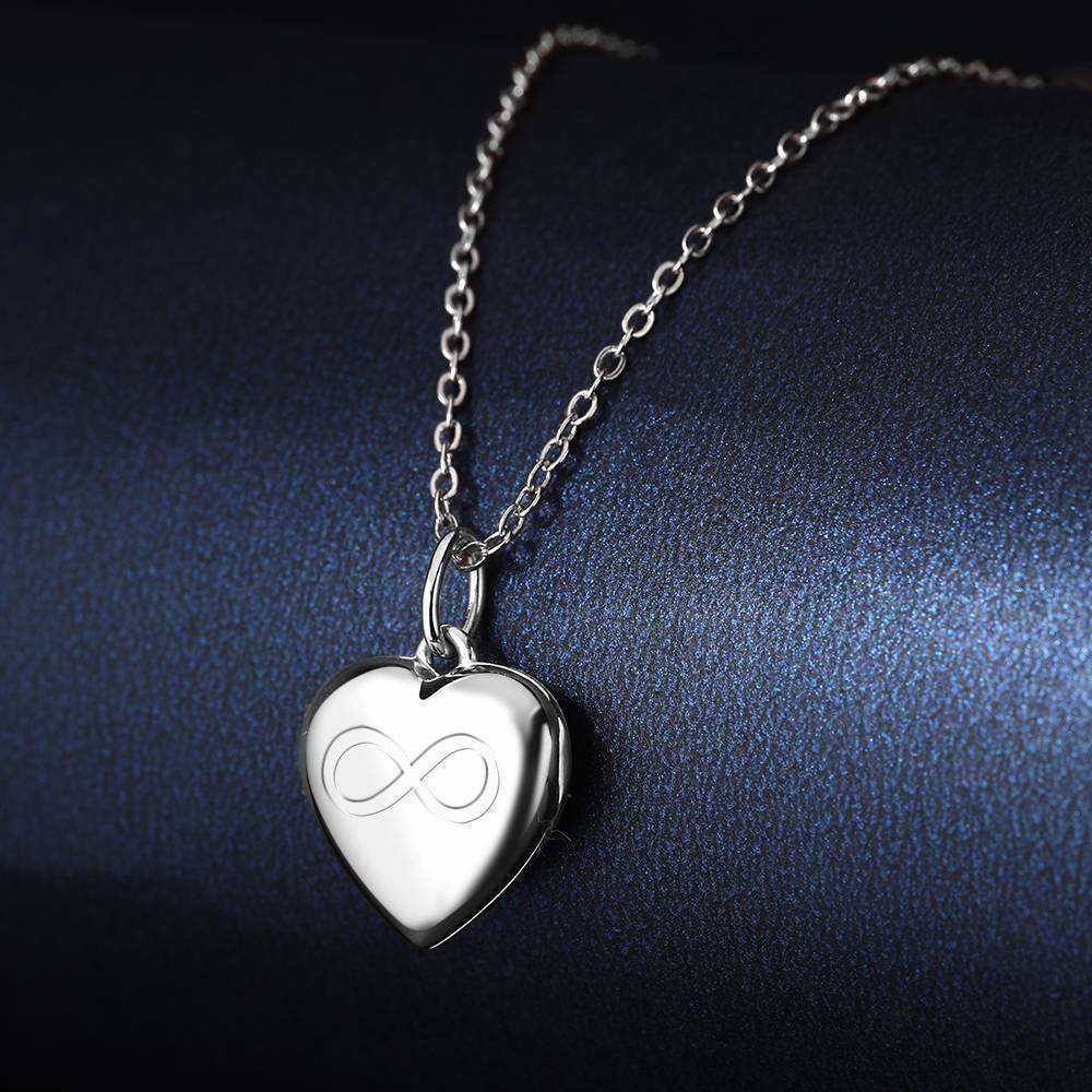 Silver Inifinity Heart Photo Locket With Engraving Name