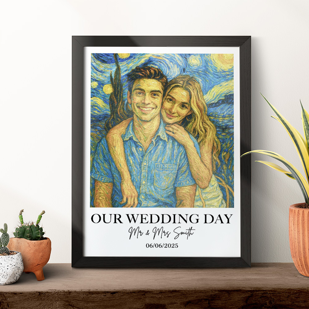 油絵風のカスタムフォトオーナメント.恋人への記念日の贈り物.パーソナライズされたポートレートデスクデコレーション. - MademineJP