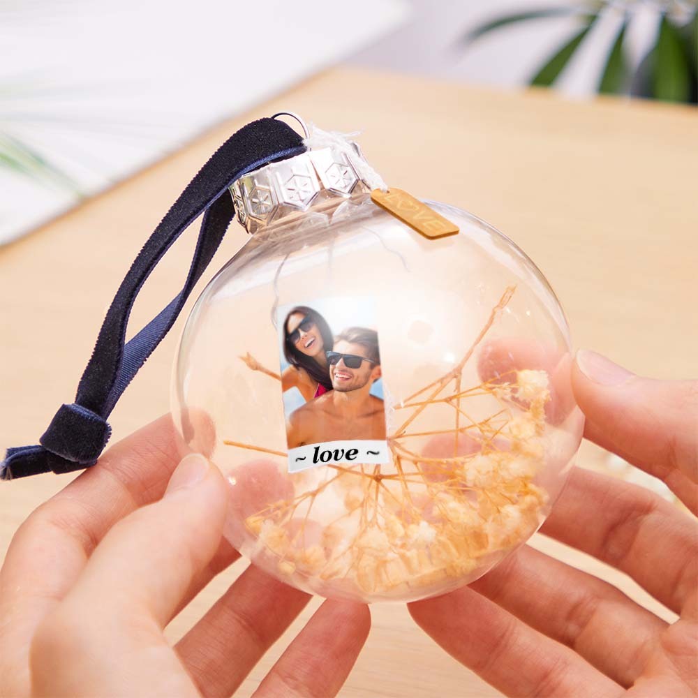 カスタムフォト透明な球装飾品 - 写真やテキスト入れ可能なプリザーブドフラワー球