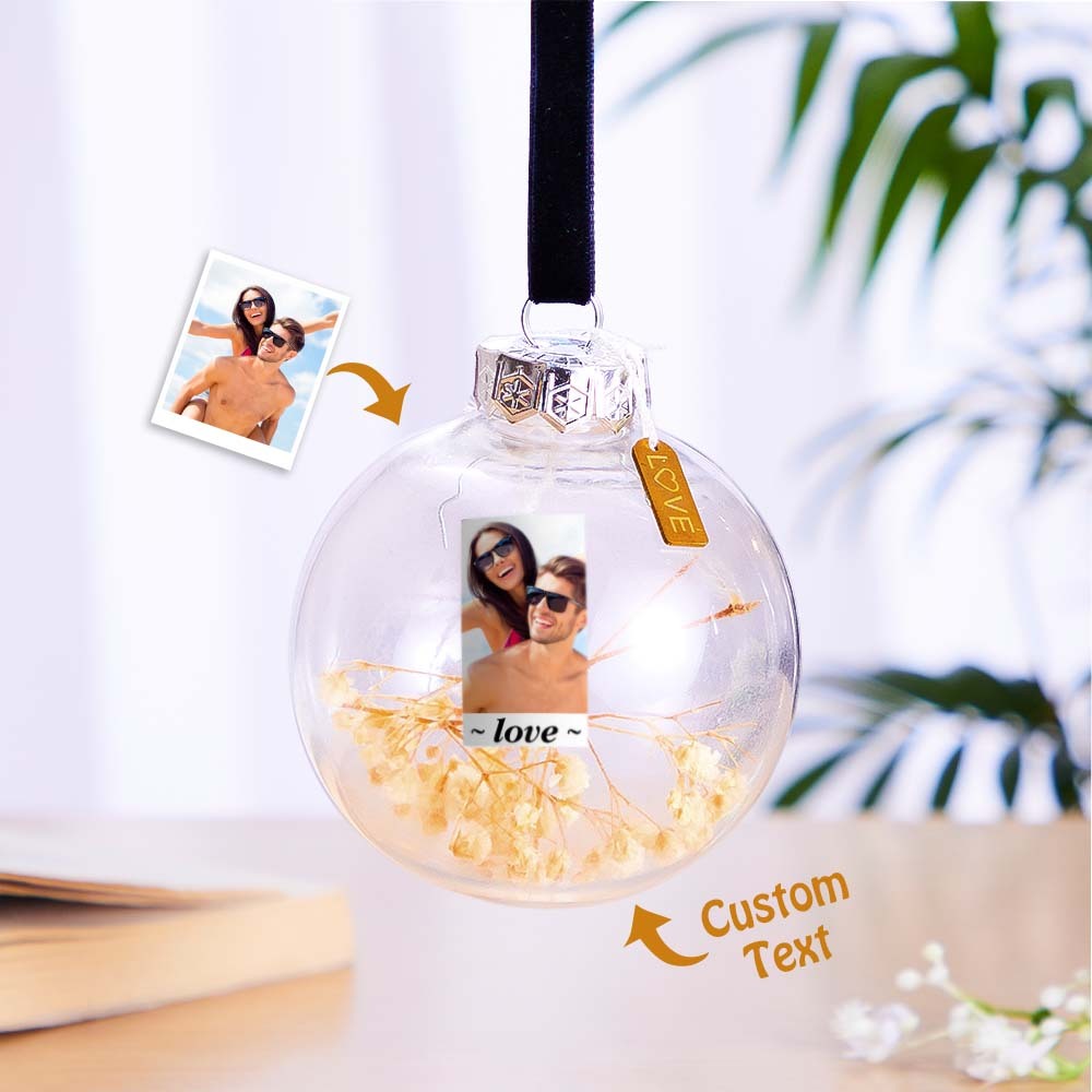 カスタムフォト透明な球装飾品 - 写真やテキスト入れ可能なプリザーブドフラワー球
