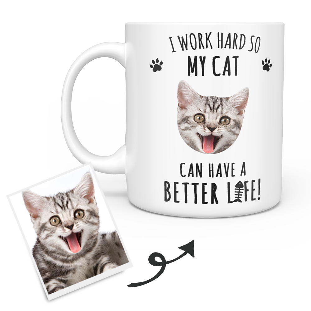 White Personalized Cat Face Mug